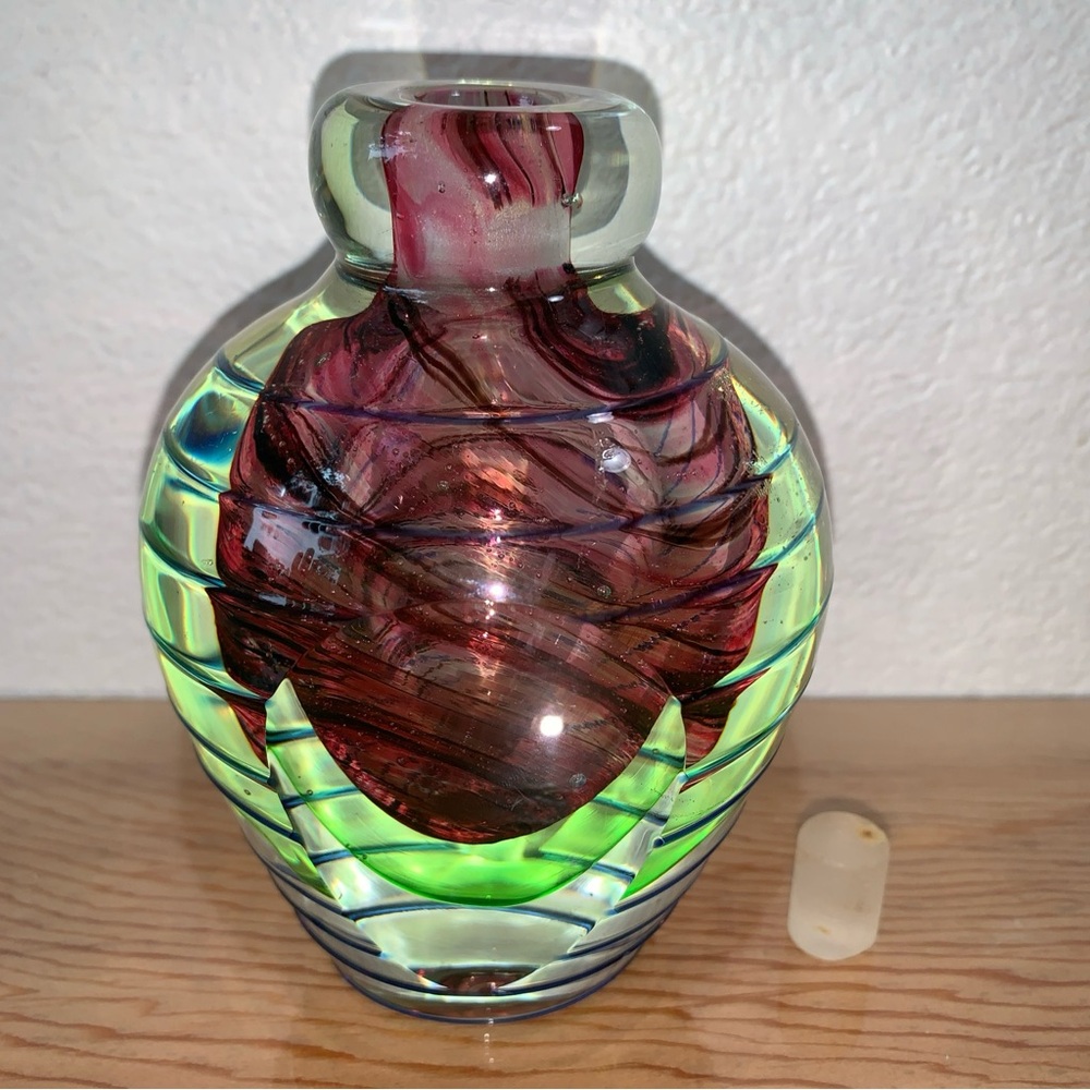 Vintage Glass Perfume Bottle - Pink, Green, Clear Glass - No Stopper